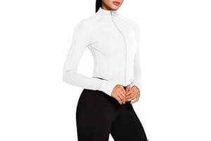 QUEENIEKE Women's Sports Jacket Slim Fit Crop Running Jackets Full Zip Front Yoga Tops with Thumb Holes