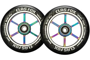 CLAS FOX 110mm One Pair Pro Stunt Scooter Wheels with ABEC-9 Bearings CNC Metal Core (2pcs) (Black rainbow)