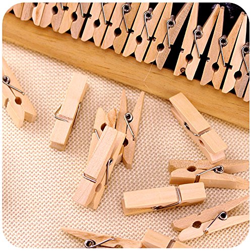 WEE 100 x Mini Wäscheklammer aus Holz in Geschenkbeutel, Bastelmaterial, Dekowäscheklammern, Geschenkanhänger, Fotohalter - 3