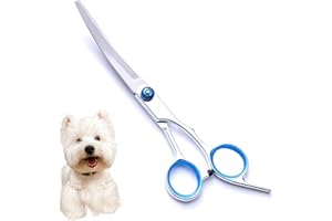 JOYIAL Hundeschere Gebogen, Hunde Scheren, Gebogene Schere Hund Fellschere Für Hunde und Katze Sicherheit Runde Spitze Grooming Schere, Fellschere für Haustiere Edelstahl Fellschere (Blau)