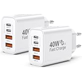 BSTOEM Charger Fast Charging USB C 40W 2Pack Multiple Plug Type C Mobile | Telemovel Head Fast Charger Adapter for iPhone 17/