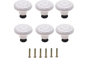 Mimhooy 6pcs Vintage Cabinet Pulls, Retro Dresser Knobs, Decorative Flower Knobs for Cupboards & Drawers - White, Furniture Pull Handles