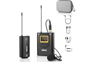 BALILA Microfono Inalambrico Profesional para Móvil,Cámara- UHF Sistema de Micrófono de Solapa Inalámbrico Recargables con 1 Transmisores y 1 Receptor para Grabar Entrevista Youtube Podcast Vlog