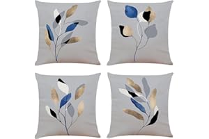 BCKAKQA Leaf Cushion Covers 45cm x 45cm Set of 4 Grey Decorative Throw Pillow Covers 18x18 inches Soft Polyester Square Cushion Cases for Living Room Sofa Couch Bed Pillowcases