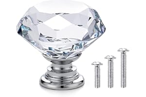 Vandicka 20 x Poignées et Boutons de Meubles en Verre - Boutons de Porte pour Armoires Placards - Poignées de Tiroir - Diamant en Verre Cristal Clair + Base Argentée - 30 x 28mm