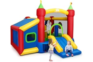 COSTWAY Castello Gonfiabile per Bambini, Con Scivolo, 100 Palline, Borsa di Trasporto e Kit di Riparazione, Per Bambini 3-10 anni, 380x305x215cm (Senza soffiatore)
