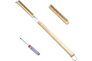 AXVRAV Pizzaofenbürste mit Edelstahl-Steinschaber, 66CM Reinigungsbürste Grill mit Holzgriff und Ring, Pizzasteinbürste für Pizzaofen Gasgrill Ofenbürste, Pizzastein Grillzubehör mit Ersatzbürstenkopf