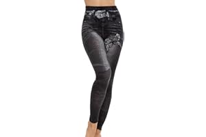 QWUVEDS Jeans falsi con stampa denim da donna sembrano leggings, sexy, elasticizzati, a vita alta, sottili, sottili, jeggings da donna, a vita alta, effetto jeans, da donna, taglie lunghe, da yoga
