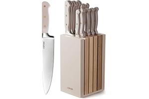 CAROTE Cuchillos Cocina 11 Piezas, Juego de Cuchillos de Cocina con Bloques, Set de Cuchillos de Cocina con Acero Inoxidable, Incluye Cuchillos de Carne, Cuchillos de Cocinero, etc