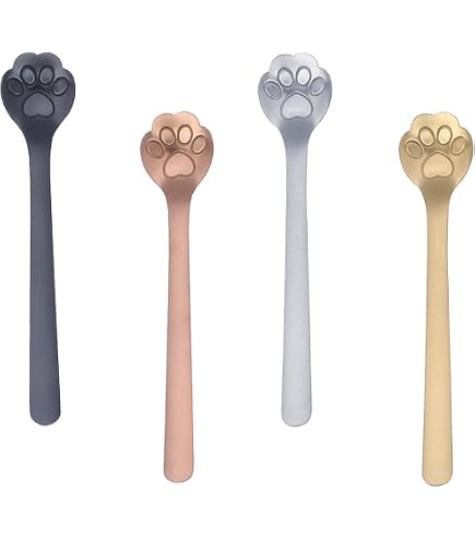 8 Cuillères En Inox Avec Motif Patte De Chat - 15 Cm, Argent Et Or, Pour Café, Dessert, Cuisine