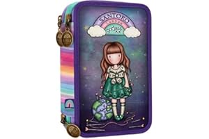 Scuola ASTUCCIO compatibile con Santoro Gorjuss London 3 PIANI COMPLETO ZIP Up And Away Su è Lontano viola + Omaggio penna colorata + portachiave con paillettes