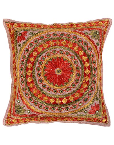 Deko blumen Baumwolle Kissenbezug spiegel Bunt Indisch Set 5 pillow case Traditional 40×40 Sofakissen Wohnzimmer Pillowcases Cushion Cover By Rajrang - 3