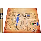Power Beast Dungeon Grid Game Mat + 4 Pennarelli e Gomme + 4 Scrigni del Tesoro, Tavolo da Gioco Riutilizzabile, D&D, Dungeon