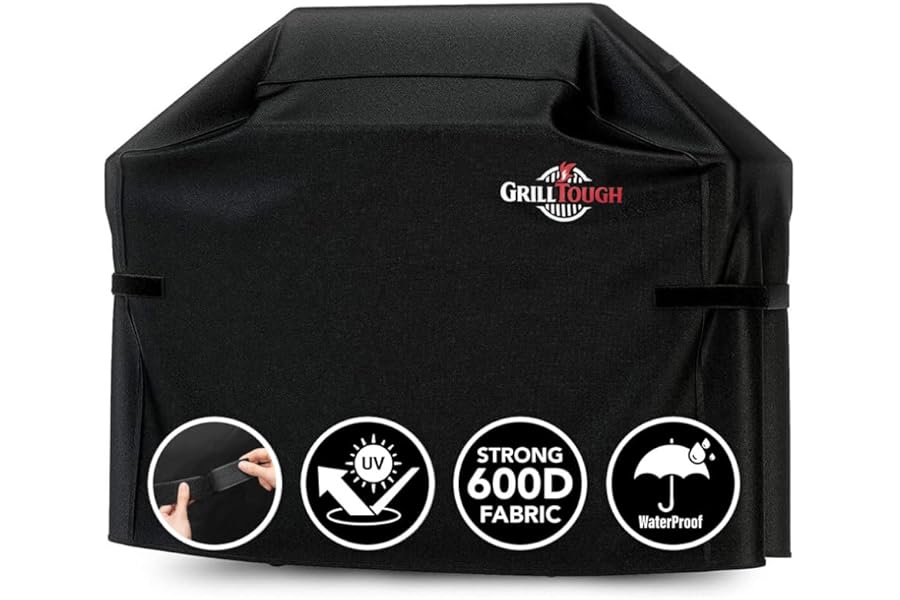 GrillTough Heavy Duty BBQ Grill Cover for Outdoor Grill – Waterproof, Weather Resistant, UV & Fade Resistant with Adjustable Straps – Gas Grill Cover for Weber, Charbroil (147L x 61W x 122H cm)