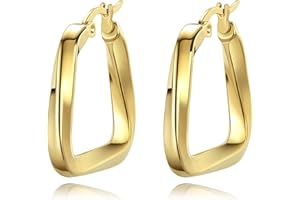 YeGieonr Boucles d'oreilles Créoles Or Femme, Légères Acier Inoxydable Carrées Creoles avec Plaqué 18K Or, Hypoallergénique Bijoux Cadeau pour Femme Fille