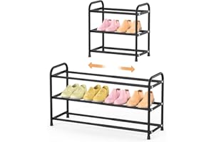 esonstyle 3 Tier Expandable Shoe Rack, Adjustable Metal Shoe Storage Organizer for Closet and Entryway, Sturdy Free Standing Shelf, Holds Up to 12-15 Pairs of Shoes