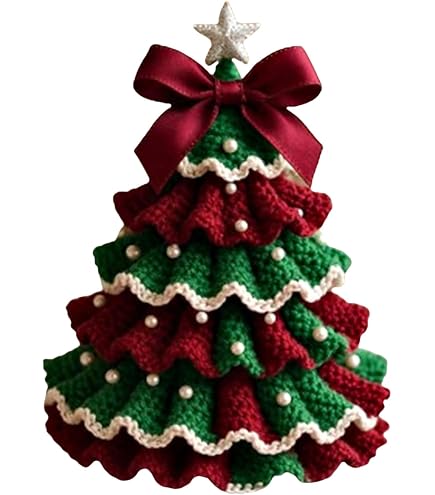 Kit Crochet Sapin De Noël - Débutant Et Amateur - Inclut Fil, Crochet, Perles, Rubans - DIY Décoration 15 Cm - Cadeau Fait Main - 6