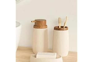 ENGLISH HOME Badezimmer Sets, Badezimmer Seifenspender Set, Badezimmer Dekorations Sets, Badezimmer Zahnbürstenhalter Set, Seifenspender und Zahnbürstenhalter Set, Cremefarben