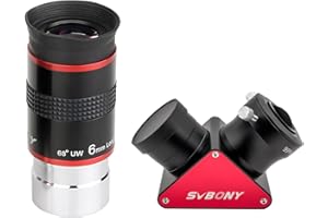 Svbony SV188P Oculaire télescope 6 mm, grand angle 68°, oculaire planétaire de 3,2 cm, dégagement oculaire de 17 mm, miroir diélectrique zénith pour l'observation de la planète lunaire