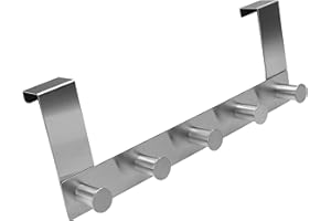 VonBueren Türgarderobe zum Einhängen Edelstahl | 30 cm | 5 Türhaken als Türhakenleiste | als Kleiderhaken für die Tür geeignet | Tür Garderobe