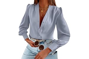 Imily Bela Muślinowa bluzka damska, elegancka, lekka koszulka z długim rękawem, tunika, jednokolorowa, top, luźna