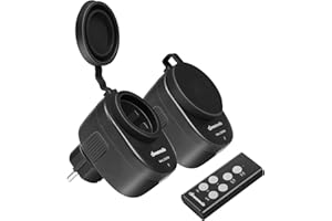 DEWENWILS Enchufes inalámbricos con mando exterior, enchufes programables 2300W, IP44, 2 enchufes inalámbricos para, alcance 30 m, preprogramados, negro