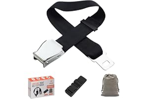 Kravius Airplane Seat Belt Extender, Adjustable 6-32 Inch Plane Seatbelt Extension, E-Mark Safety Europe Certified Aeroplane, With FREE Velvet Carry Bag and Suitecase Strap.