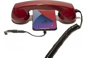 OPIS TECHNOLOGY Słuchawka retro do telefonów komórkowych Apple iPhones ze złączem Lightning (w zestawie pasująca przejściówka) w kształcie klasycznej słuchawki telefonicznej - Opis 60s micro (czerwony)
