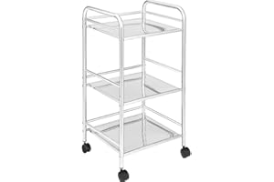 Bakaji - Carro portaobjetos - Fabricado en acero cromado - Ideal para el baño, la cocina, para uso en peluquerías o centros de belleza - 4 ruedas giratorias - 3 estantes - Medidas 40 x 35 x 75cm