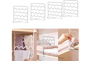 Wotendy Closet Shelf Dividers, 4 Pack Plastic Closets Shelves Organizer, Wood Shelf Divider for Clothes, Book and Bedroom Organization, White