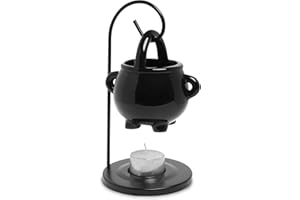 Anbar Cauldron Wax Melt Burner with Tealight Candle, Warming Stand, Decorative Hanging Living Room Home Decor and Aromatherapy, Spooky Halloween Black Warmer Pot