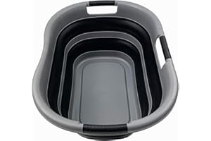 SAMMART 40L zusammenklappbarer Wäschekorb aus Kunststoff – platzsparender Aufbewahrungsbehälter/Organizer – tragbare Waschwanne – faltbarer Pop-Up-Wäschekorb/Korb (1, Grau/Schwarz)