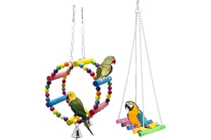 GWOLF Gwotfy Giochi per Uccelli pappagalli, Bird Perch in Legno Amaca appesa per Budgie Lovebirds Conures Piccole Gabbie parrocchetto Decorativo Accessori 2 Pezzi