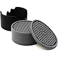 Silicone Drink Coasters Set of 6 in Holder, Cup Coaster for Drinks Deep Grooved Absorbent Coaster Protect Furniture from Damage Large 4 inch Cup Mat (Gary)