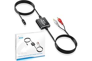 eSynic Optical to RCA Converter 192 KHZ Digital to Analog Audio Portable Adapter 2.1m Optical Audio to RCA Cable Aluminium Alloy Shell DAC Converter for HDTV Blue-ray PS4 etc