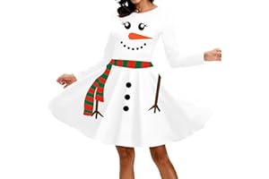 tiorhooe Christmas Dress for Women Xmas Long Sleeve Midi Dress Christmas Holiday Party Dresses