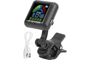 UXSIYA Aroma Guitar Clip On Tuner USB Ricaricabile Batteria Incorporata Violino Ukulele AT 102 per Chitarre Acustiche e Chitarre Elettriche(AT-102 nero)
