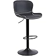 Youhauchair Bar Stool, Barstools Height Adjustable Made of PU Leather, Waterproof Bar Stools, Breakfast Bar Stools with Backrest and Footrest, Kitchen Stool, Black