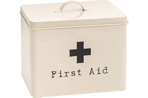 Harbour Housewares Kasten für Erste-Hilfe-Zubehör und Medikamente - Metall im Vintage-Look - Cremefarben
