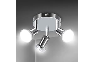 Creyer LED Ceiling Light Rotatable,3 Way Round Plate LED Ceiling Spot Lights, ø110mm (Including 3x4W GU10 LED Light Bulbs, 450LM, Cool White) LED Ceiling Lamp for Kitchen, Living Room - White Chrome