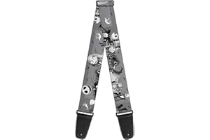 Buckle-Down GS-WDY041 - Tracolla per chitarra Nightmare Before Christmas Jack Sally Cemetery Scene Grigio 6 cm di larghezza, 84-60 cm