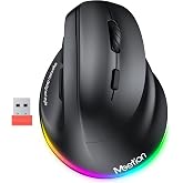MEETION Ergonomik fare, kablosuz dikey fare RGB arkadan aydınlatmalı şarj edilebilir fare, Bluetooth(5.2 + 3.0) ve USB-A USB-