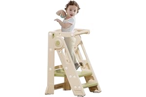 hoopyosms Tour d Observation Pliable Enfant, Tour d'apprentissage Montessori Bébé, Marchepied Réglable en Hauteur Enfants avec Barre Sécurité (Classique, Vert