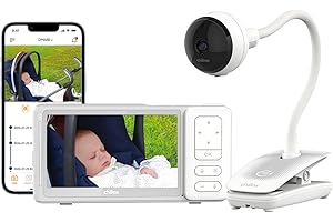 CHILLAX - Baby Monitor Portable Giraffe Clip - 5'' HD LCD Screen - Full HD 1080p Wireless Camera - Flexible Stem - Night Vision - Walkie-Talkie - WiFi On/Off - Sound & Motion Alert - With App