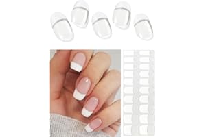 WAHRSHEI Unghie Gel Adesive UV, 20pcs Classic French Glitter Pellicola per Unghie Autoadesiva