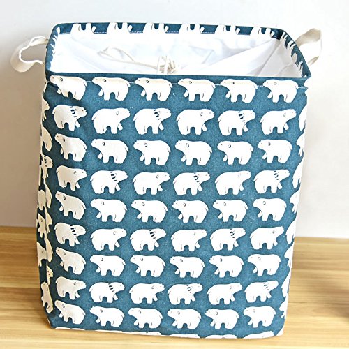 Addfun®Prämie Stoff Faltbare Rechteck Wäschekorb,Kleider Wäschekorb Kinder Spielzeug Lagerung Halter mit Lids,36X26X40CM( Eisbär)