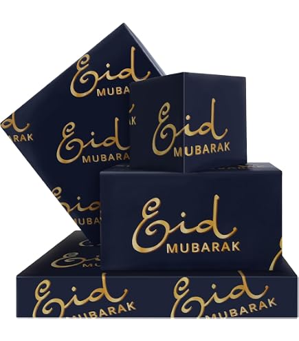 HOWAF Lot De 8 Feuilles Papier Cadeau Eid Mubarak & Ramadan – Papier Kraft Imprimé Lune & Étoiles, 50x70 Cm, Pour Fêtes Islamiques