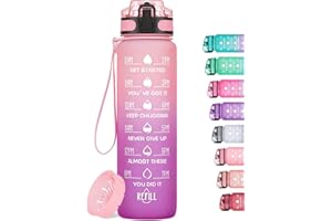 MEITAGIE 1000ml Motivational Water Bottle with Time Marker, Leak-proof BPA Free Tritan Drink Bottle with Fruit Strainer, Perfect for Fitness, Gym and Outdoor Sports