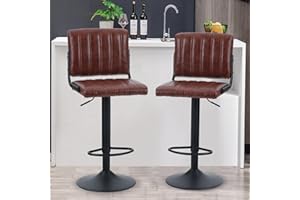‎ALPHA HOME ALPHA HOME Barhocker 2er Set Barstuhl Höhenverstellbar Barhocker mit Lehne 360 Grad Drehbar aus Kunstleder Tresenhocker Barstühle Moderne Küchenstühle für Küche, Pub, Bistro, Bartheke, Braun