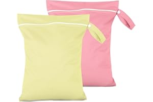 Iridsmole 2Pcs Travel Laundry Bags, 40 × 30cm Wet Bags for Swimming, Waterproof Dirty Clothes Bag for Traveling, Nappy Bags with Zipper, Lightweight Wet Dry Bag, Dirty Laundry Bag (Pink & Yellow)